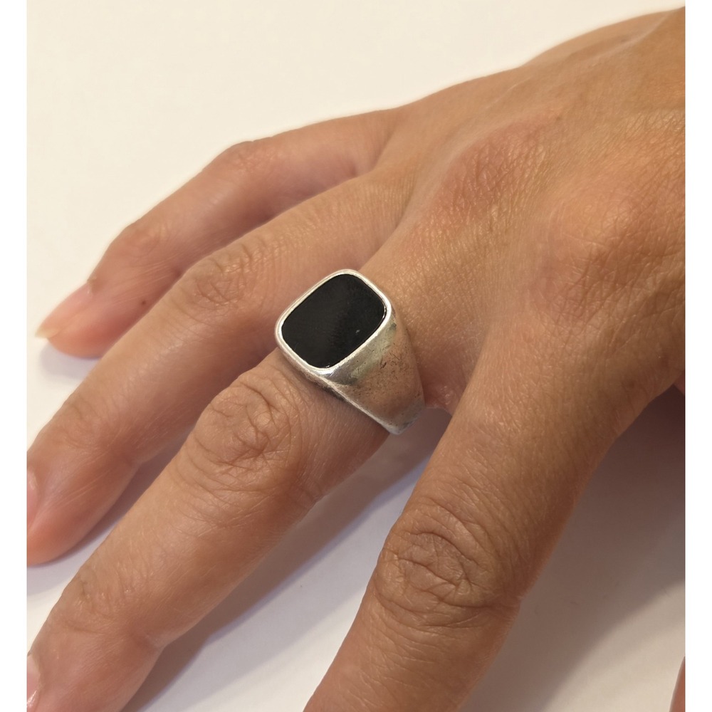 Vintage Sterling Silver & Black Onyx Avon Men's Signet Ring Size 9